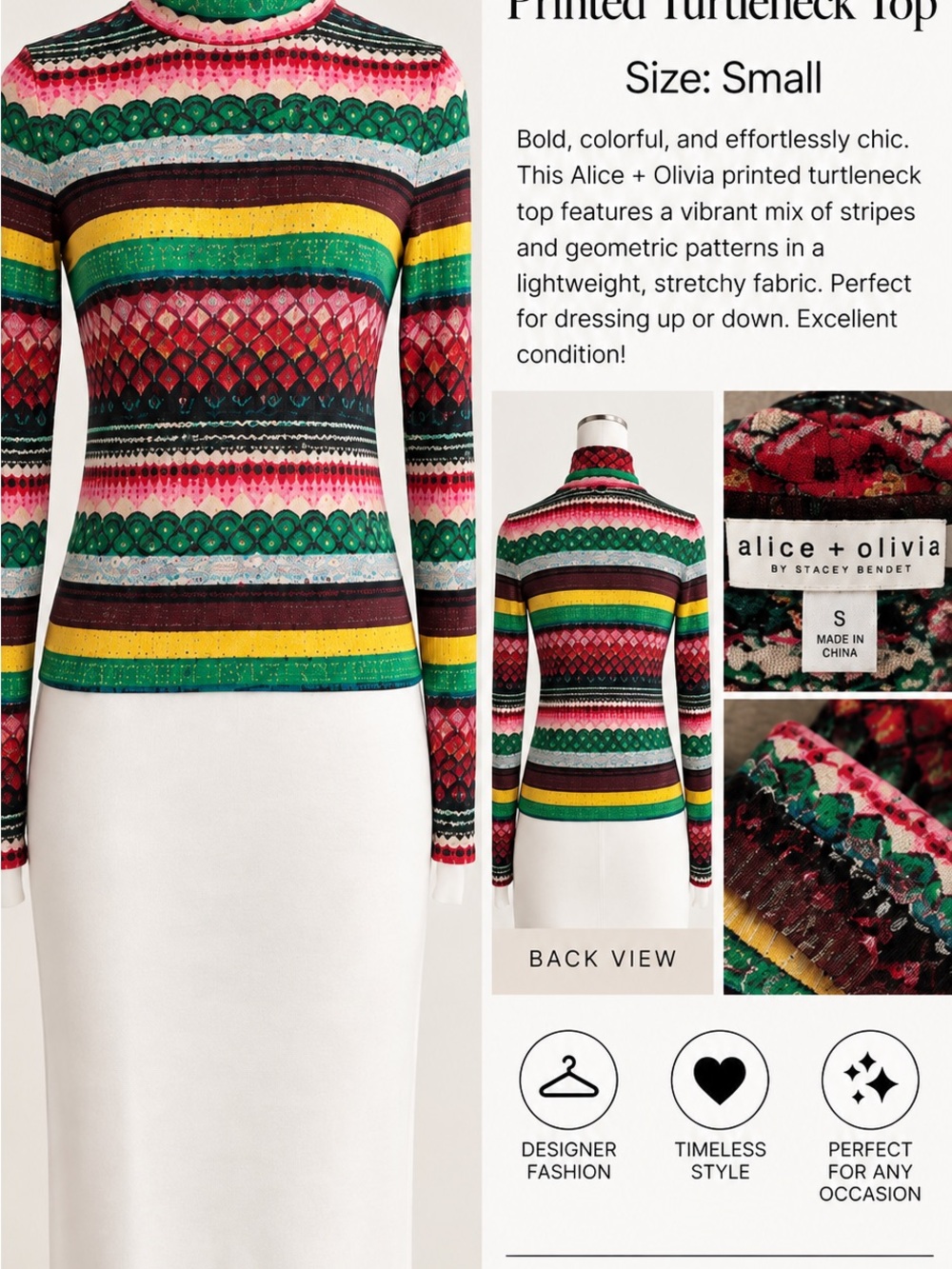 Alice + Olivia Multicolor Striped Geometric Turtleneck Sweater